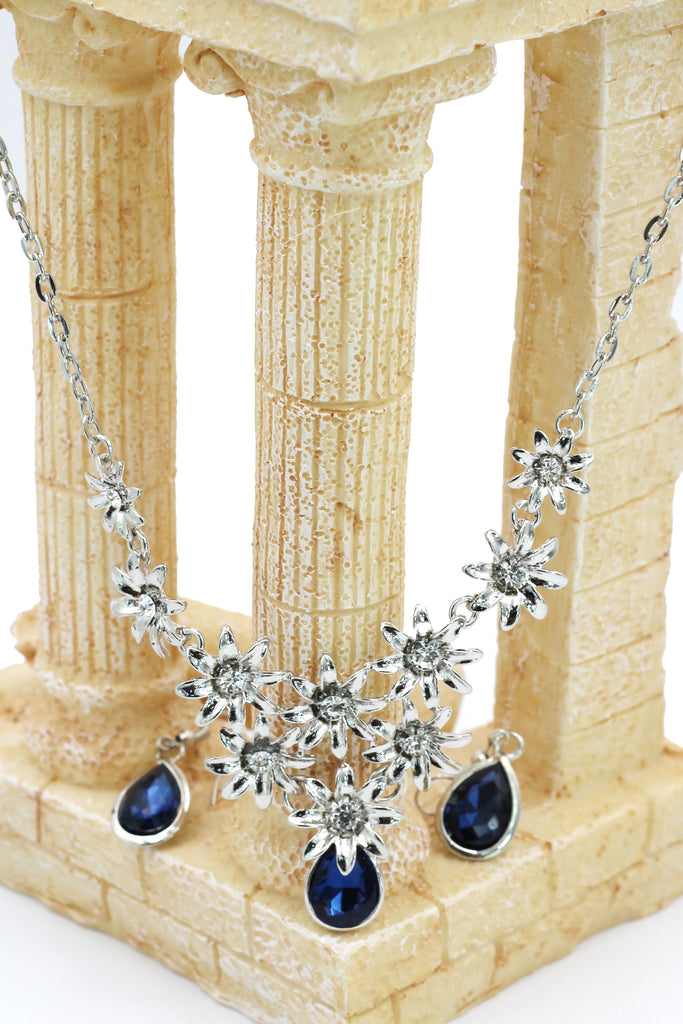 brilliant silver flowers color crystal necklace earrings set