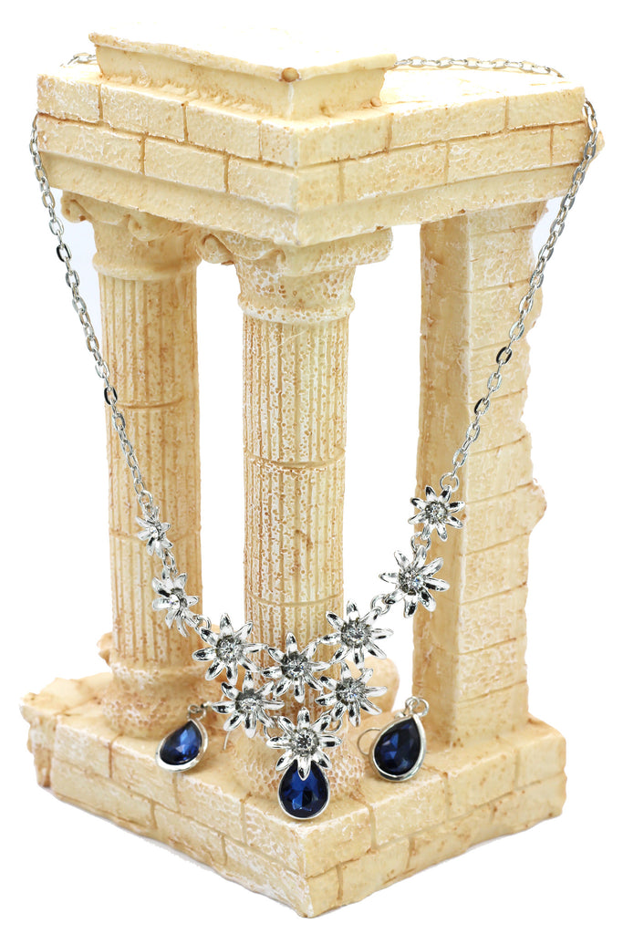 brilliant silver flowers color crystal necklace earrings set