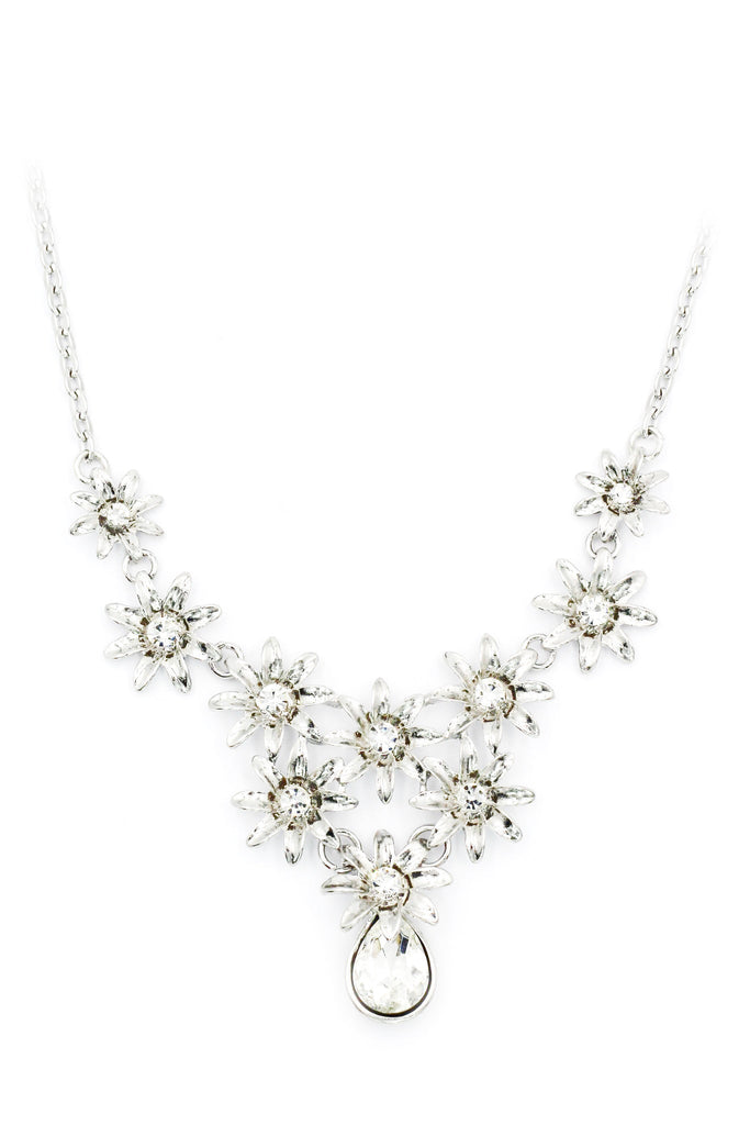 brilliant flower crystal necklace earrings set