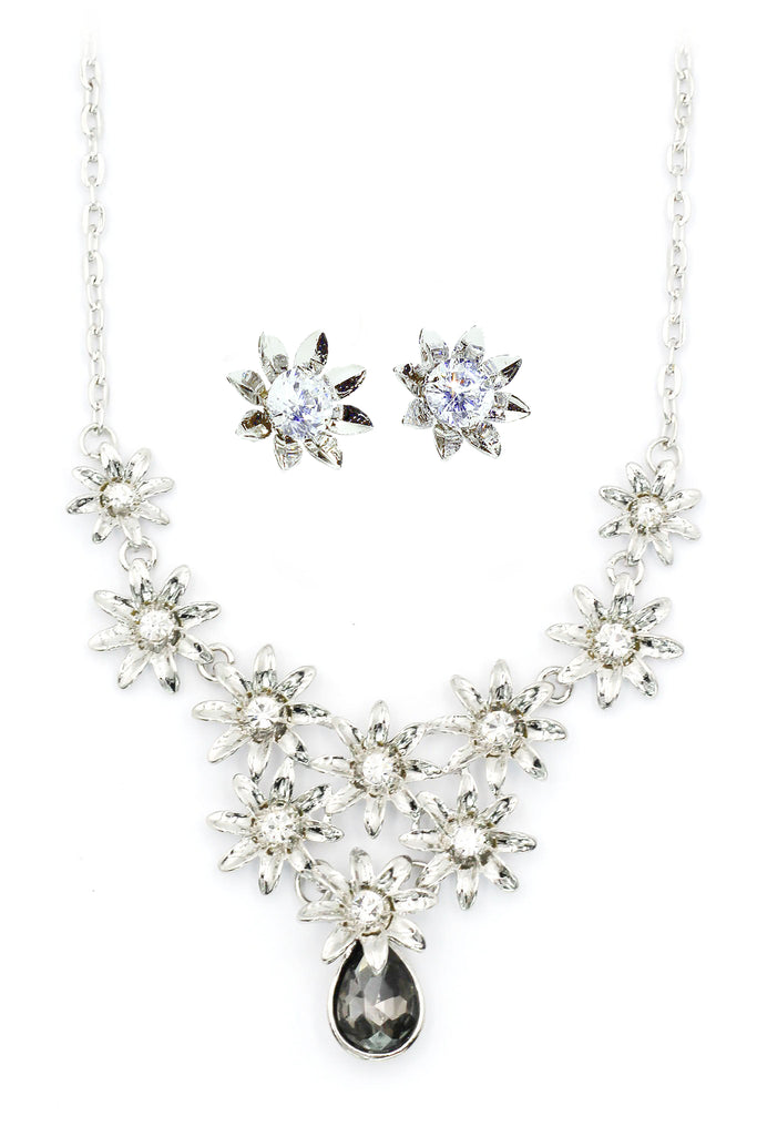 brilliant flower crystal necklace earrings set