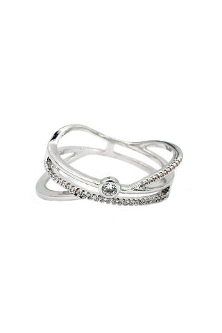 fashion silver four-claw crystal ring