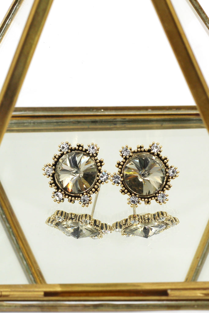 fashion sunflower crystal golden earrings