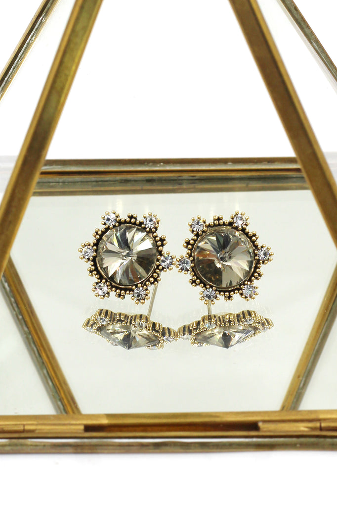 fashion sunflower crystal golden earrings