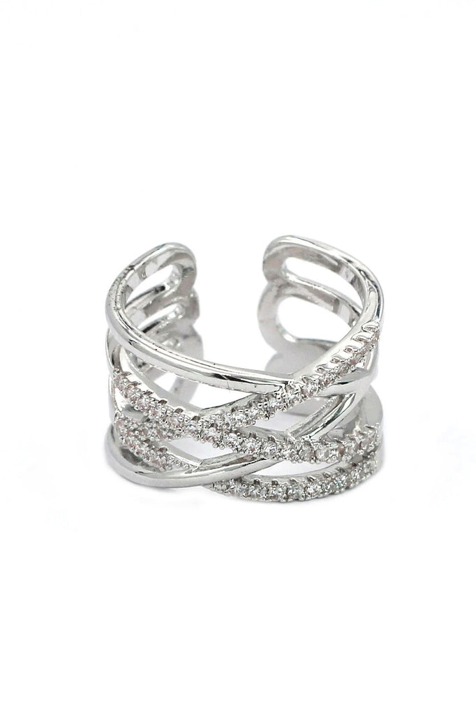 silver fashion cross crystal ring
