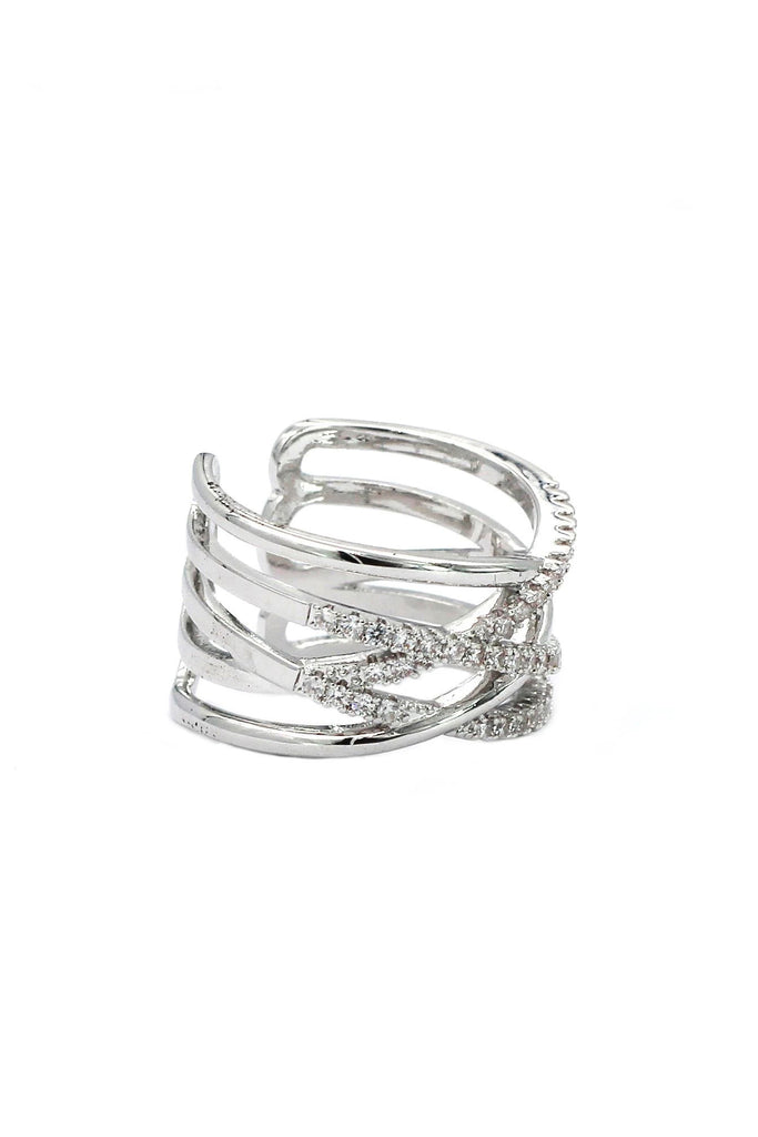 silver fashion cross crystal ring