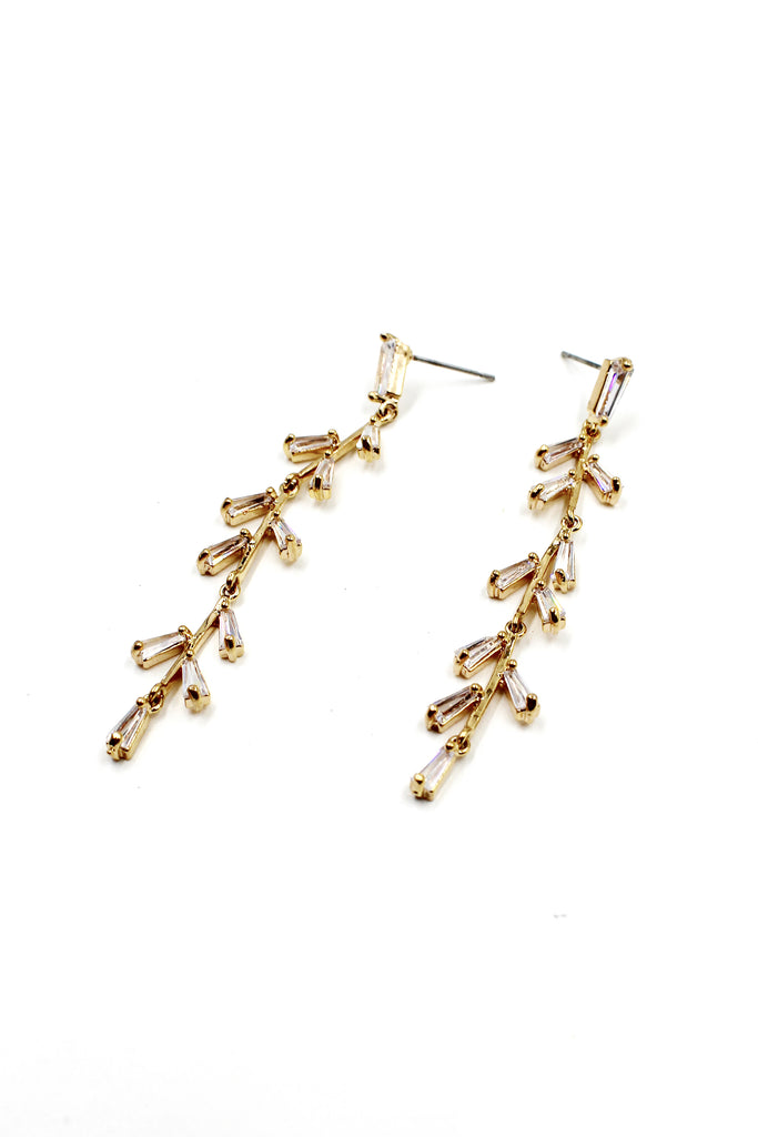 elegant tree branch crystal earrings