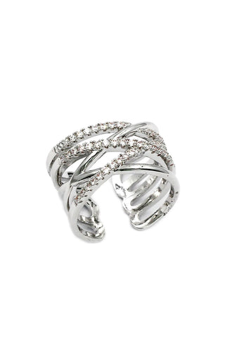 fashion mini crystal flower silver ring