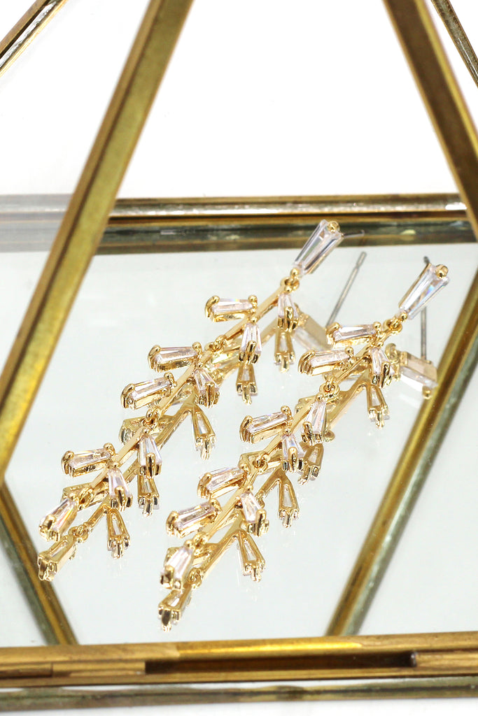elegant tree branch crystal earrings