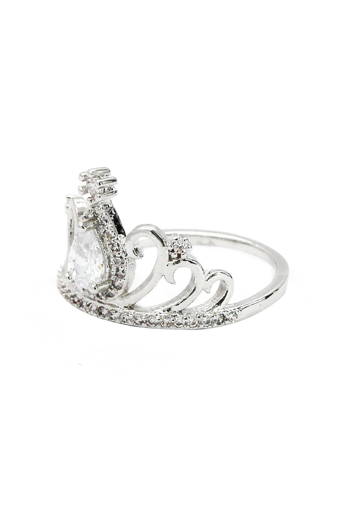 silver noble crown crystal ring