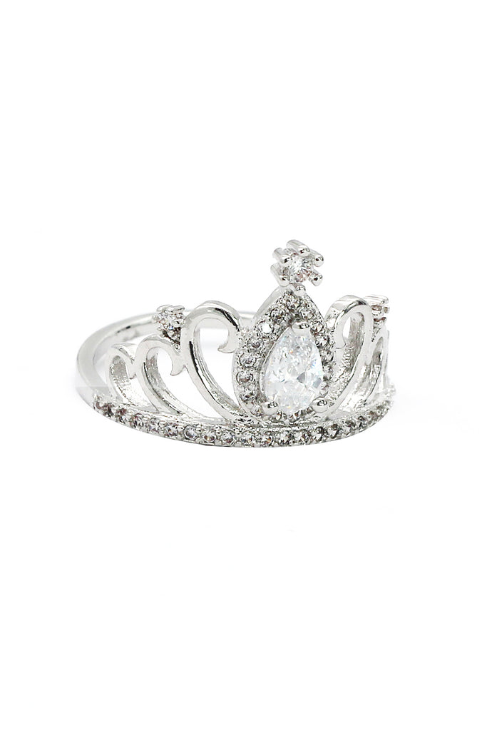 silver noble crown crystal ring