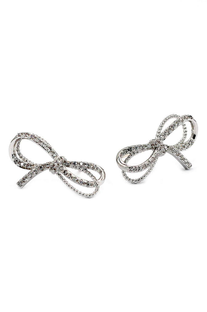 silver crystal bow earrings