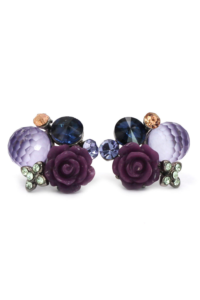 mysterious flower purple crystal ball earrings