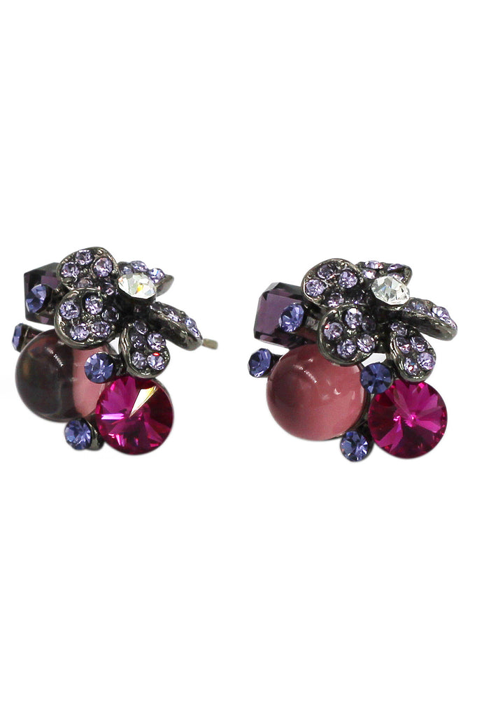 noble purple crystal flower bead earrings