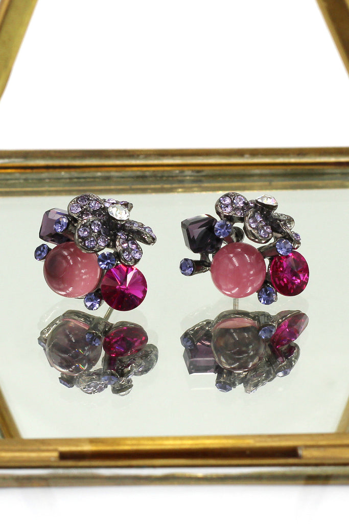 noble purple crystal flower bead earrings