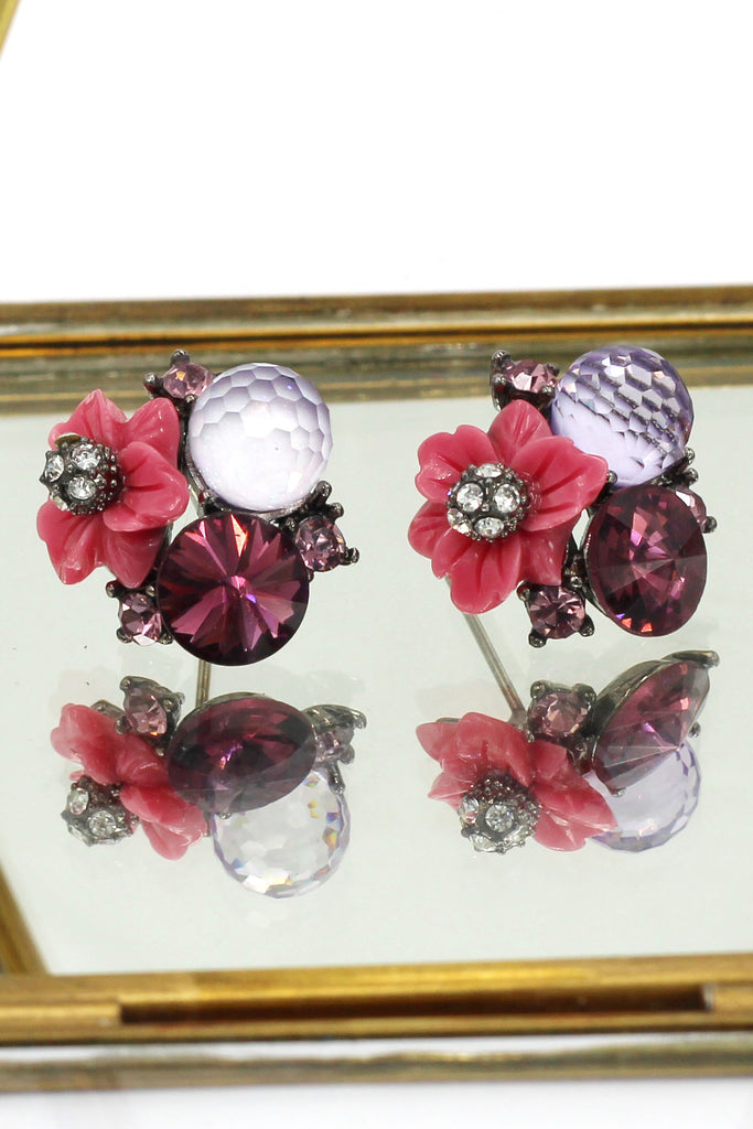 pretty shells flower crystal earrings