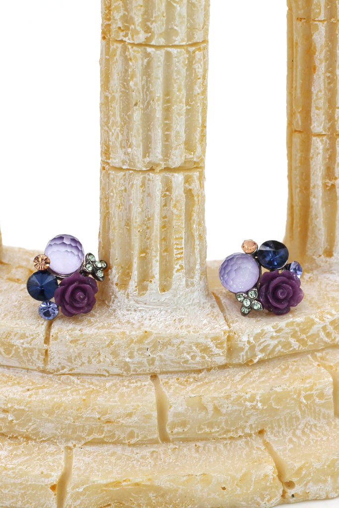 mysterious flower purple crystal ball earrings
