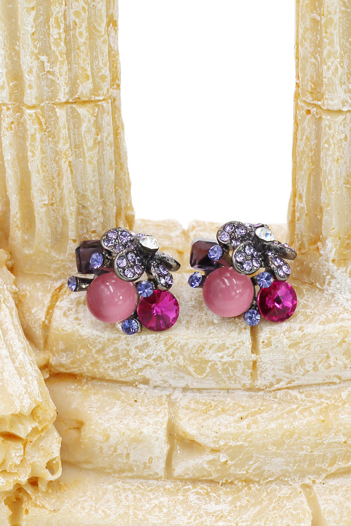 noble purple crystal flower bead earrings