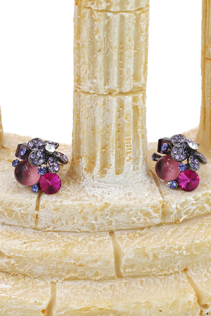 noble purple crystal flower bead earrings