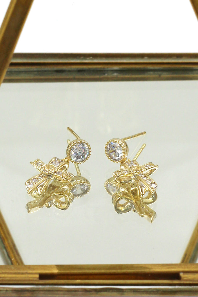 fashion ribbon cross crystal pendant earrings