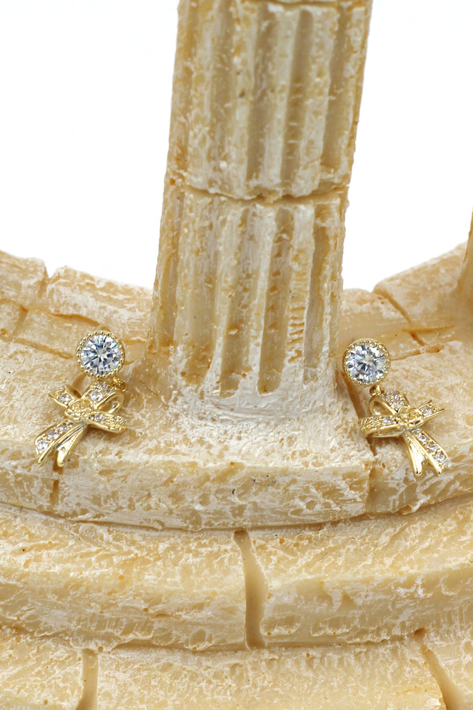 fashion ribbon cross crystal pendant earrings