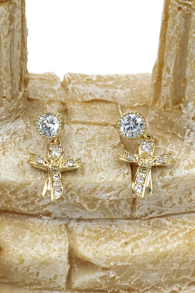 fashion ribbon cross crystal pendant earrings