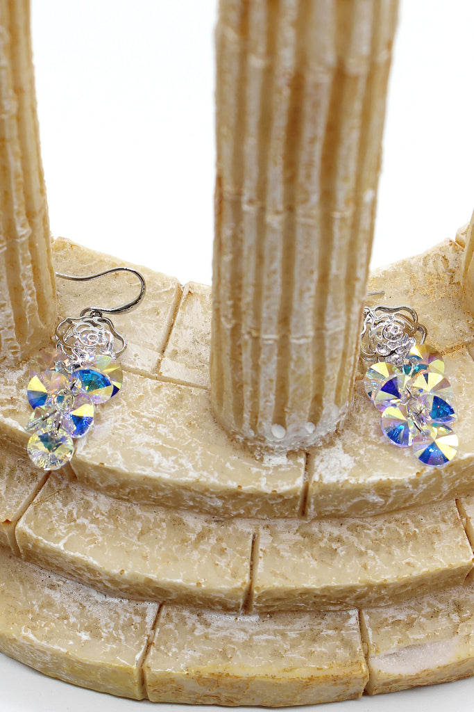 lady swarovski crystal rose earrings