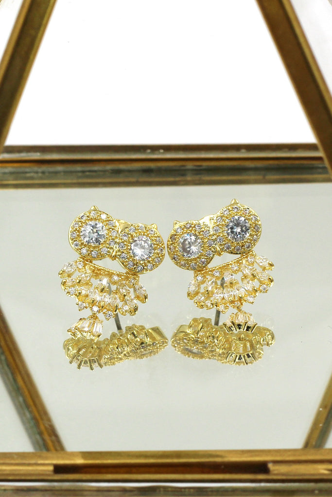 gold pendant owl necklace earrings set