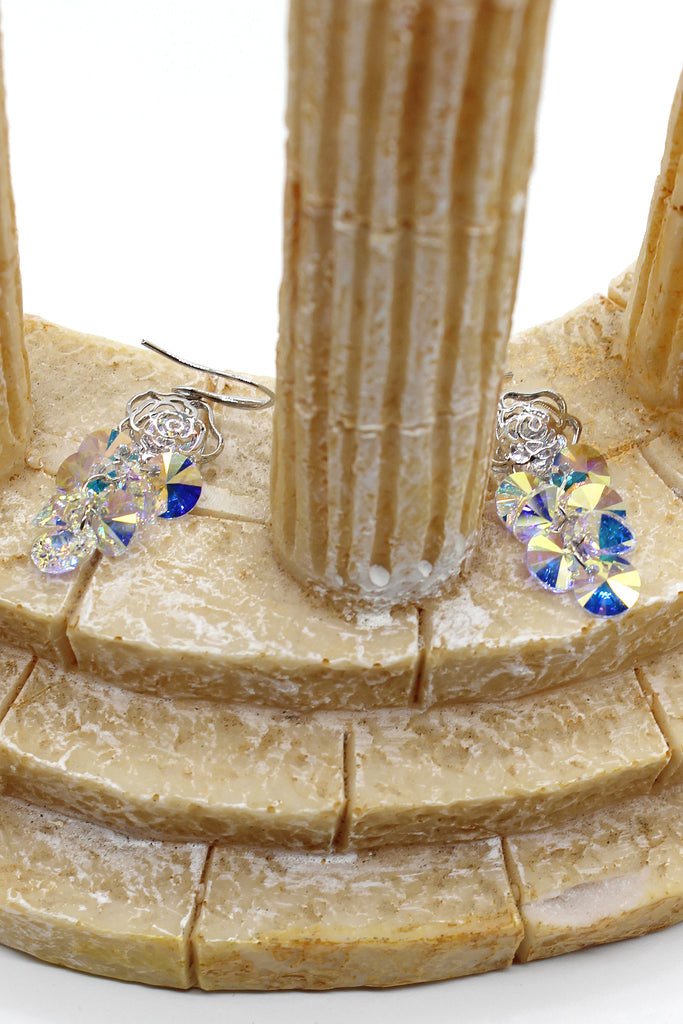 lady swarovski crystal rose earrings