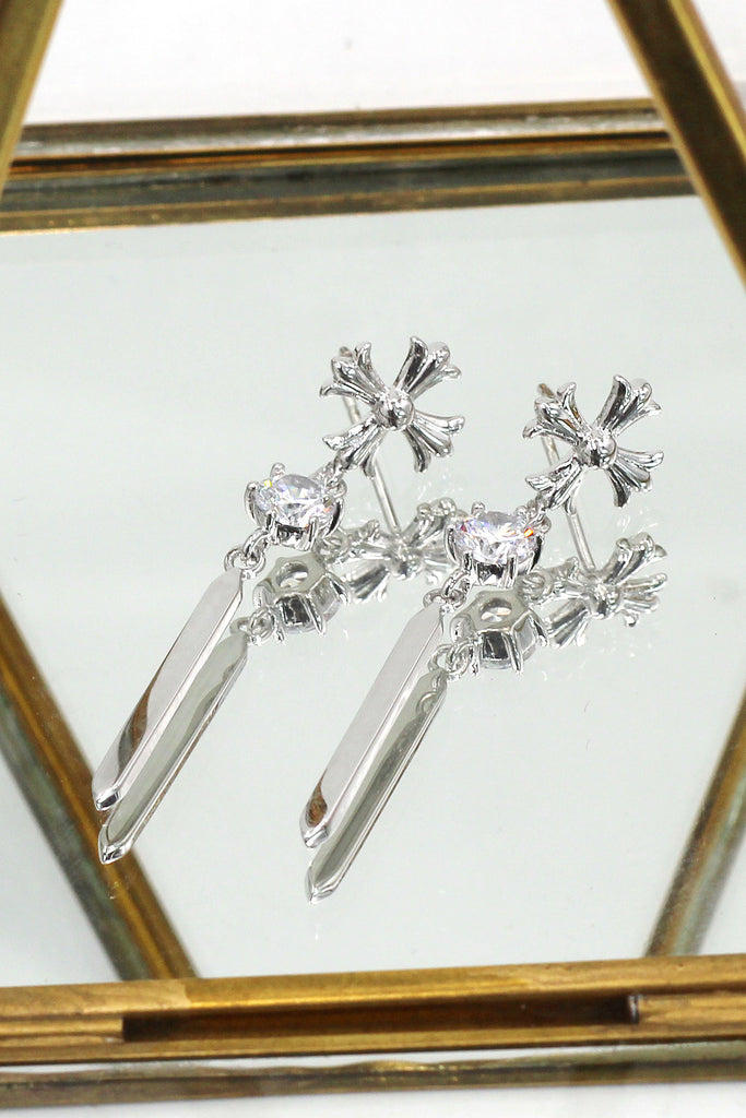 classic cross crystal earrings necklace set