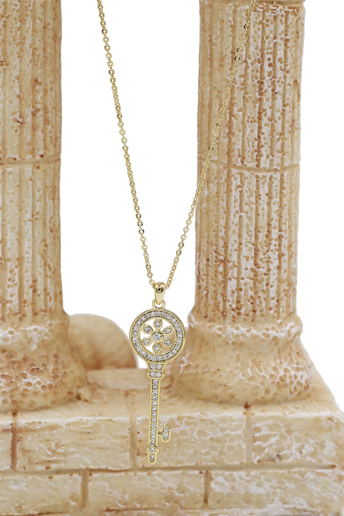 fashion flower crystal key necklace