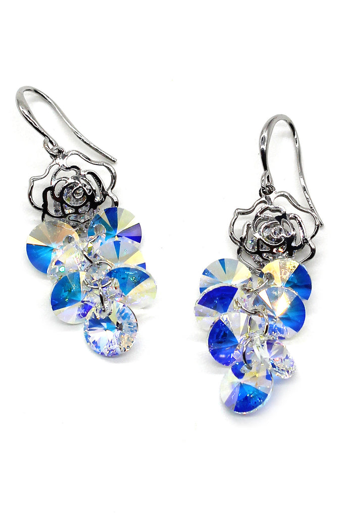 lady swarovski crystal rose earrings