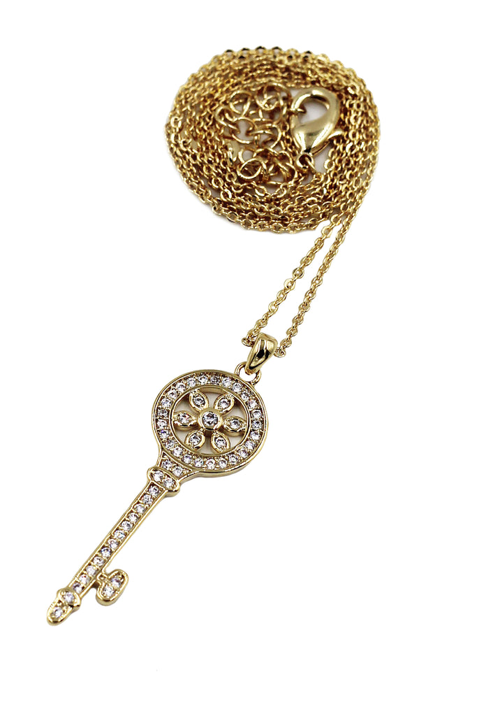 fashion flower crystal key necklace