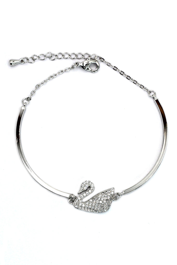 elegant crystal swan bracelet ring set