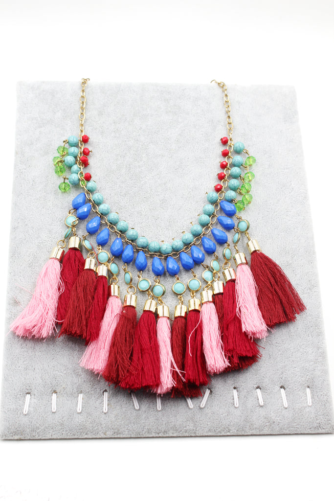ethnic style colorful tassel necklace