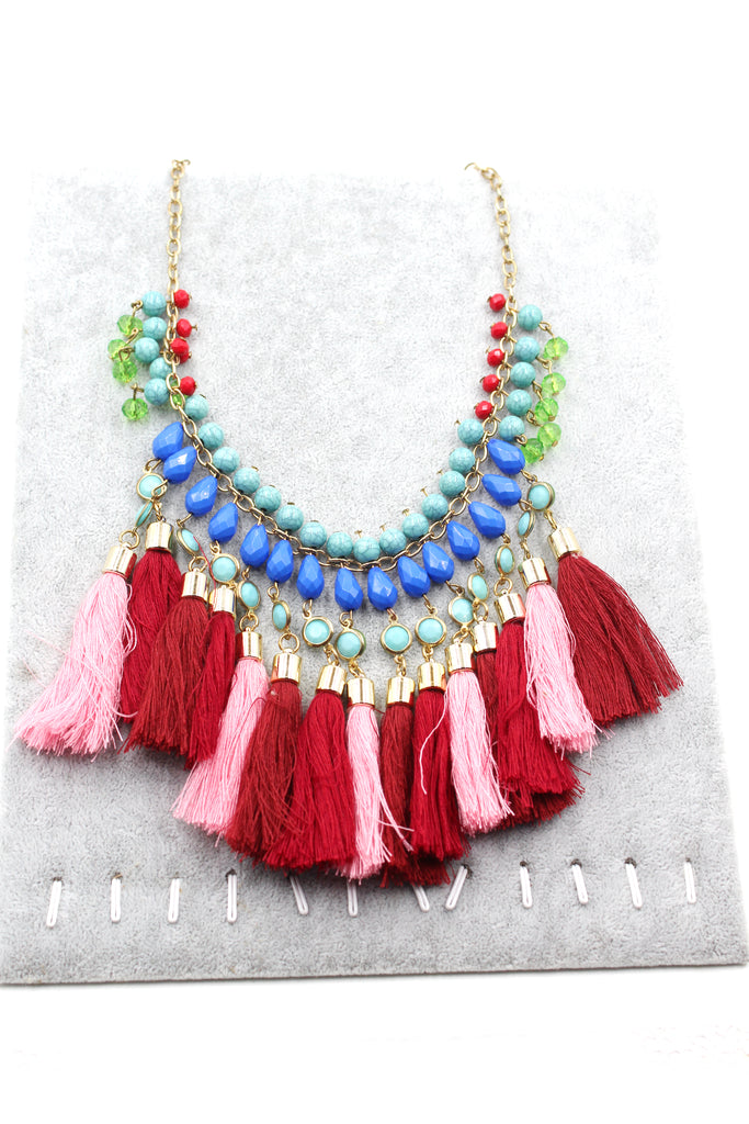 ethnic style colorful tassel necklace