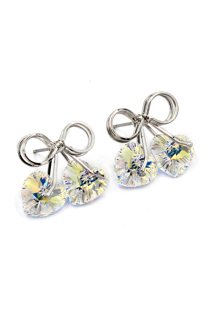 Shiny elegant bow crystal earrings