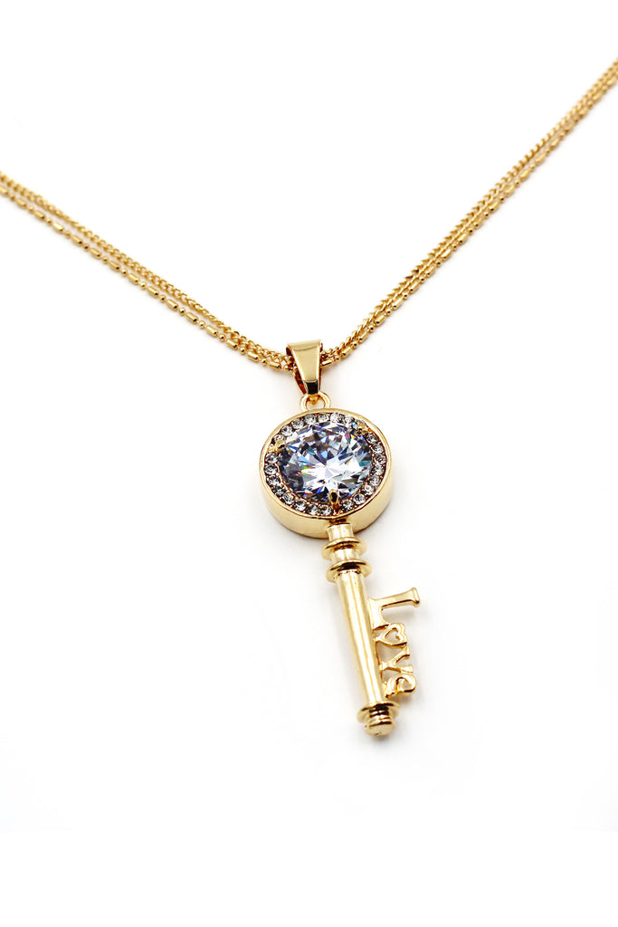 fashion key love letter crystal necklace