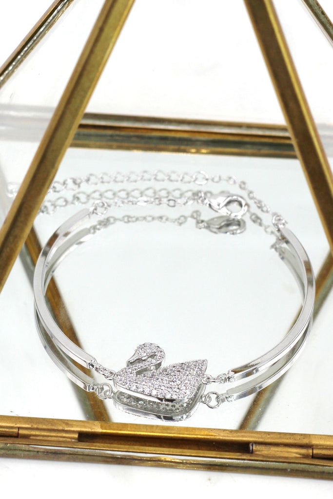 elegant encrusted crystal swan bracelet earrings set