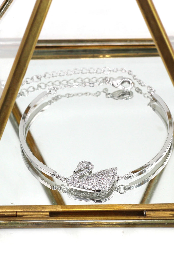 fashion crystal swan earrings bracelet set