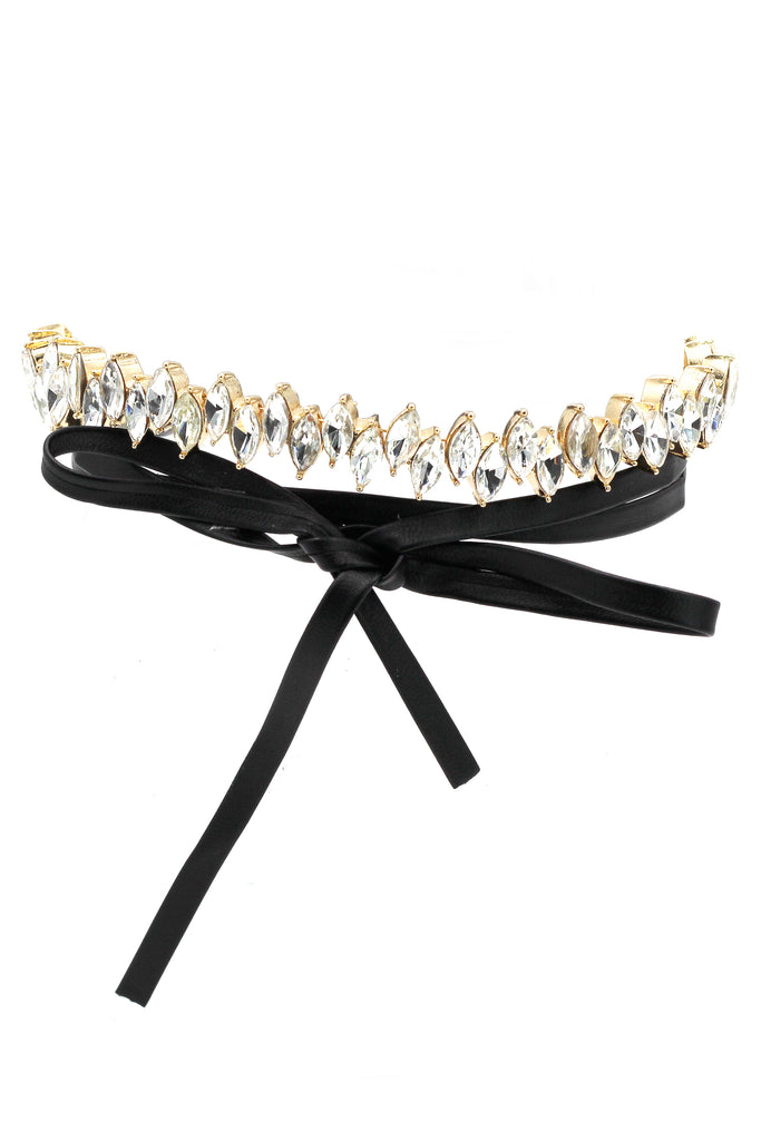 diamond crystal leather choker