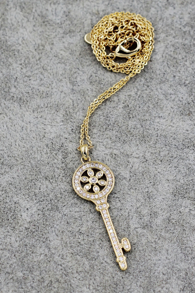 fashion flower crystal key necklace