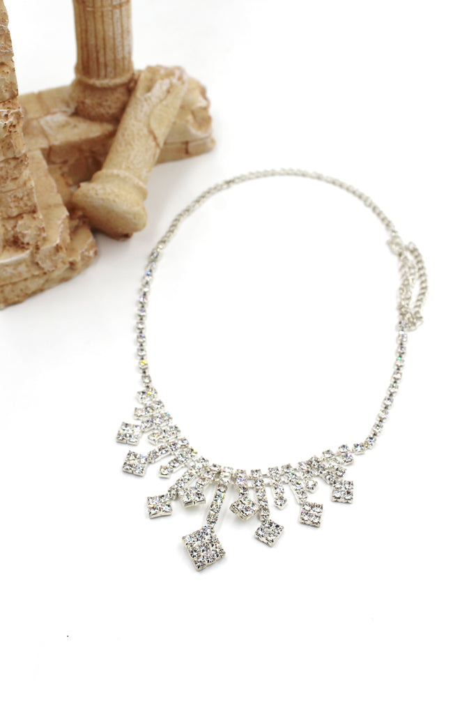 vintage small square crystal necklace