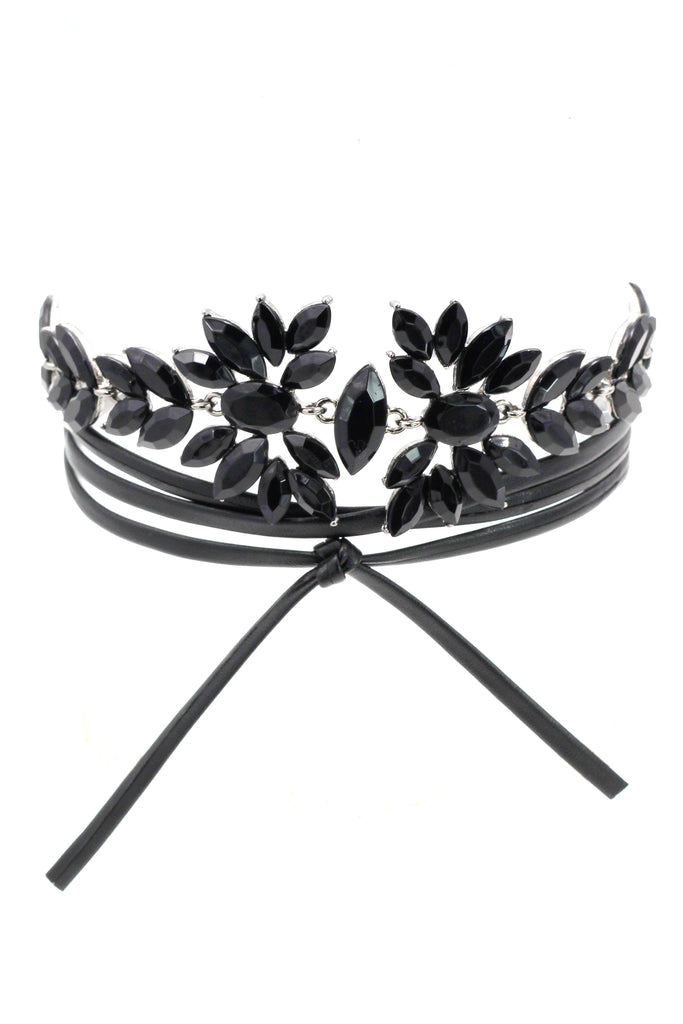 luxury crystal flower leather choker