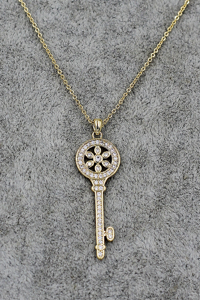 fashion flower crystal key necklace