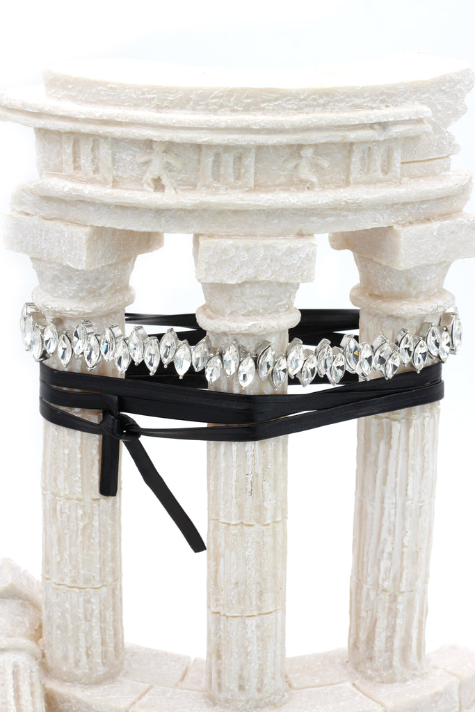 diamond crystal leather choker