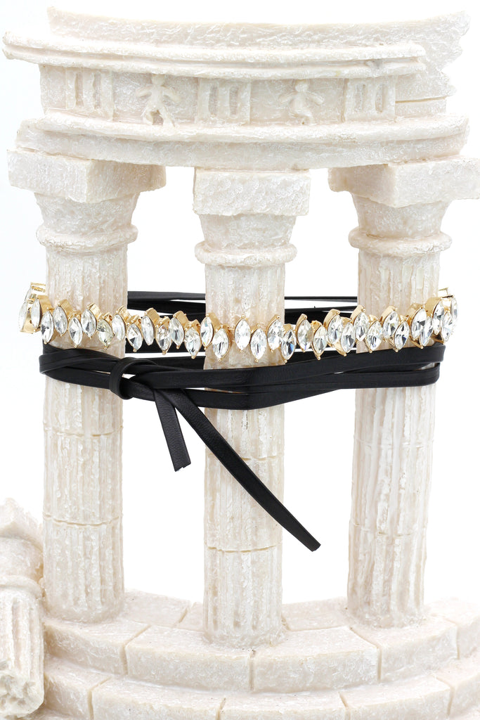 diamond crystal leather choker