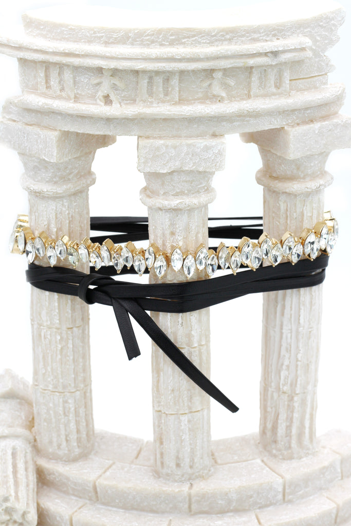 diamond crystal leather choker
