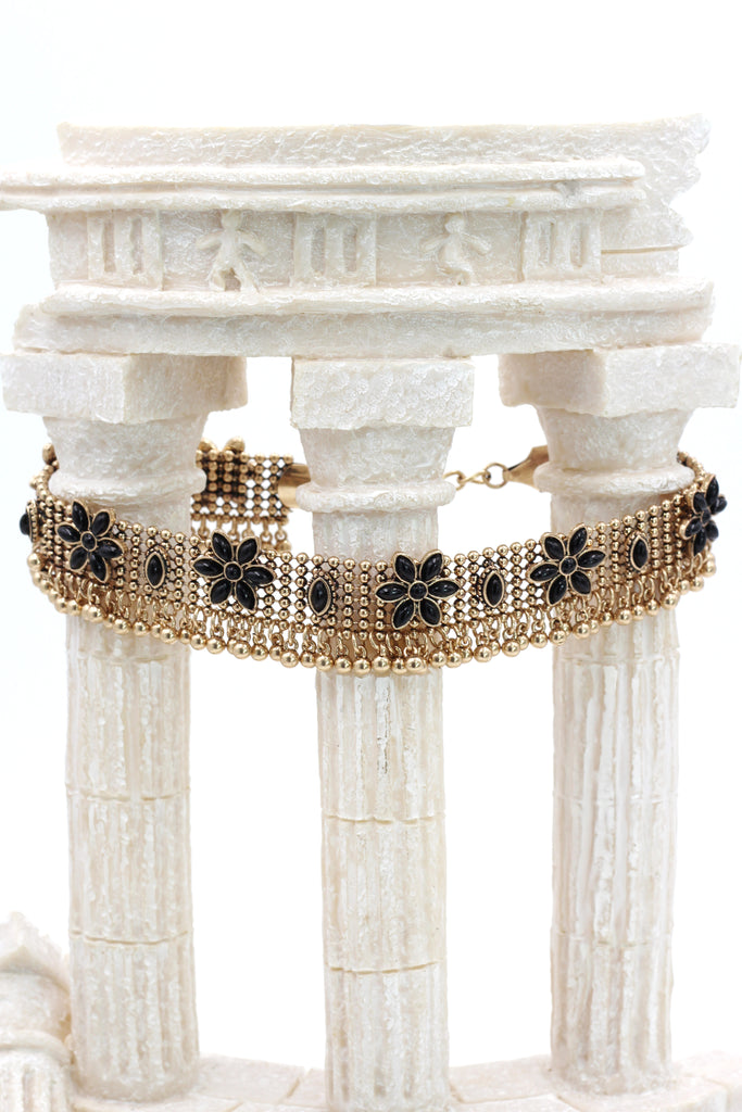 retro crystal flower beads choker