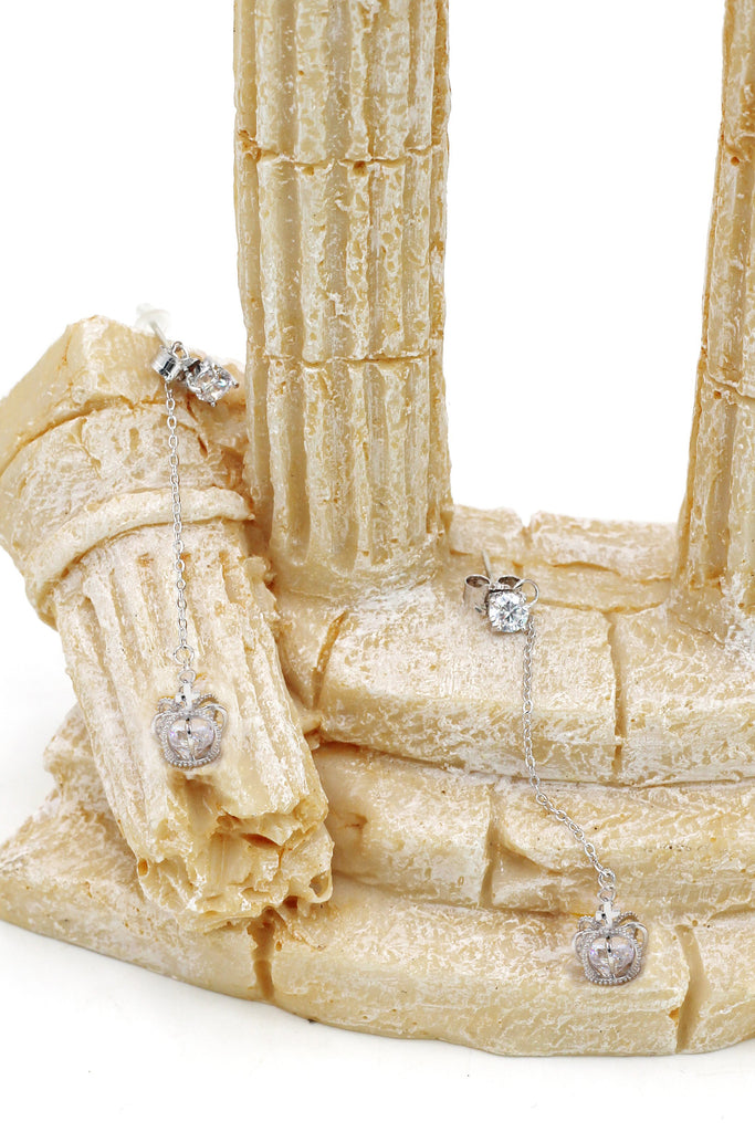 long crystal crown pendant earrings