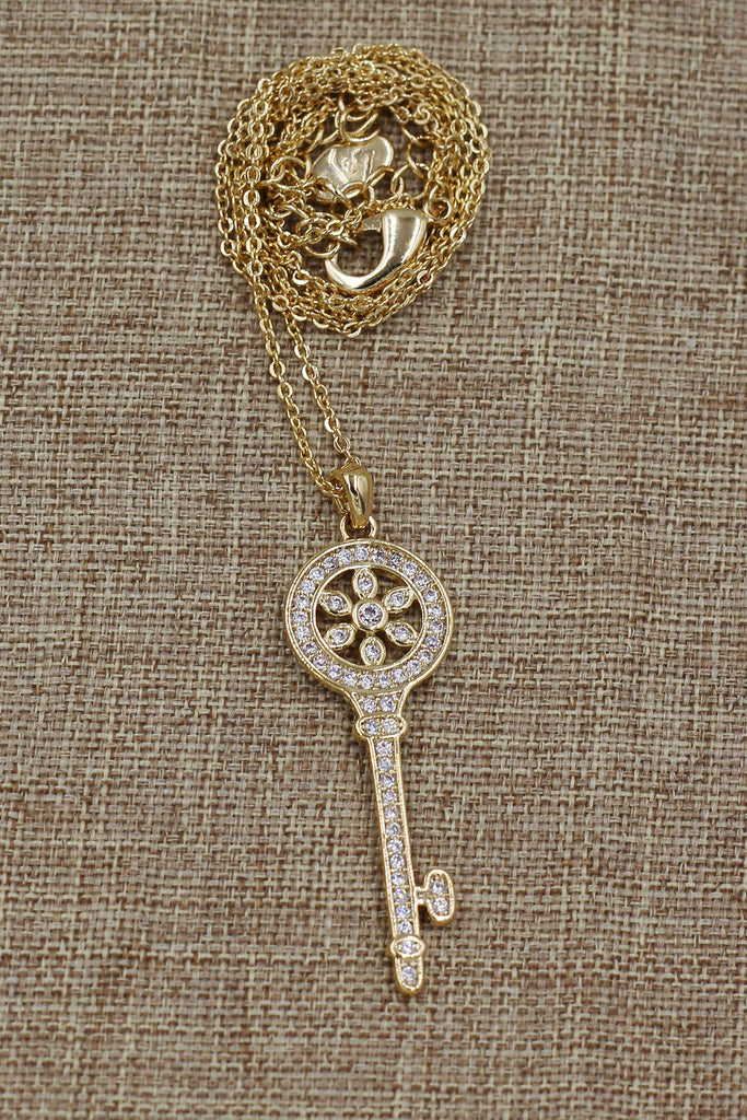 fashion flower crystal key necklace